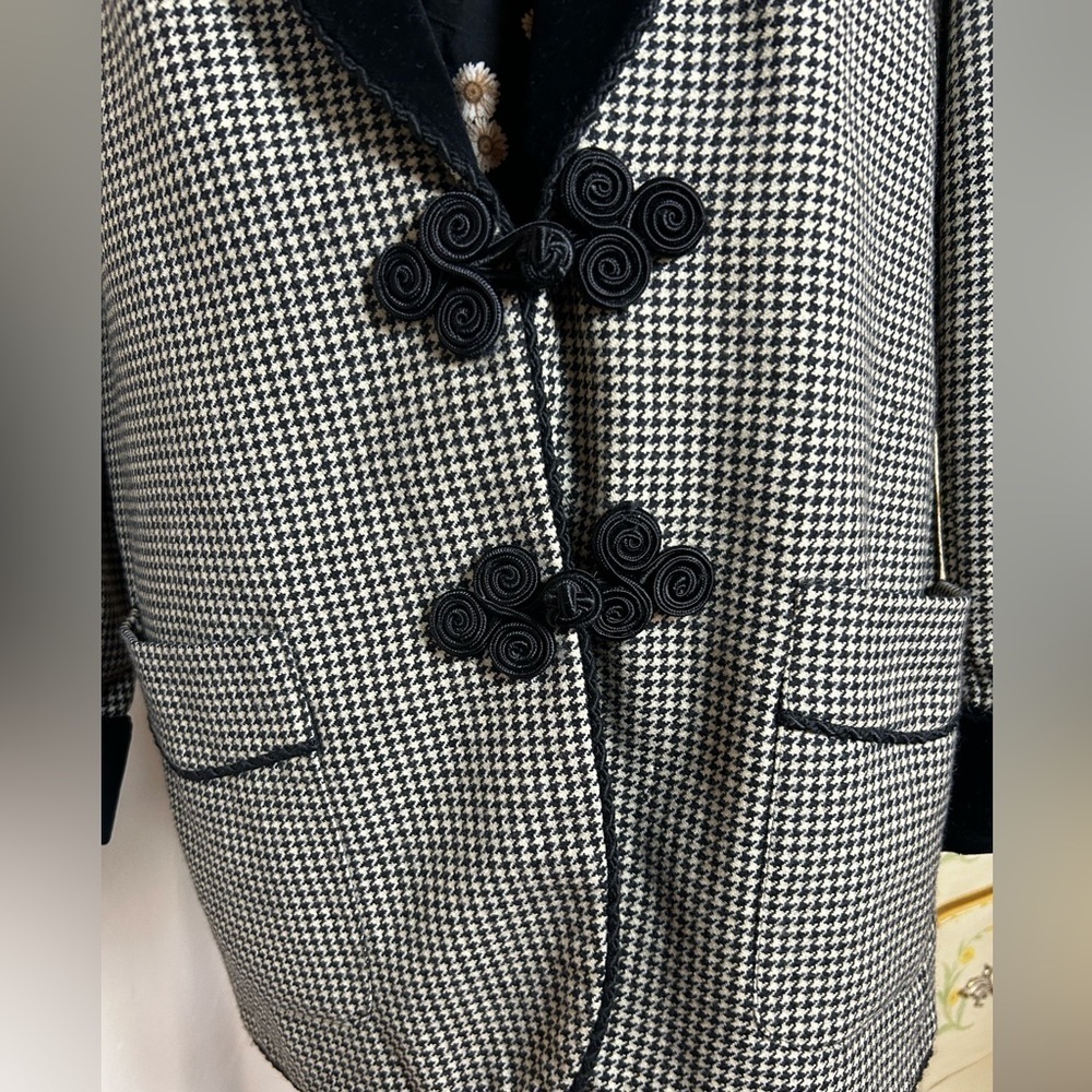 Oversize 90s Breeches Black & White Blazer Velvet Trim Size 12 - Picture 7 of 13